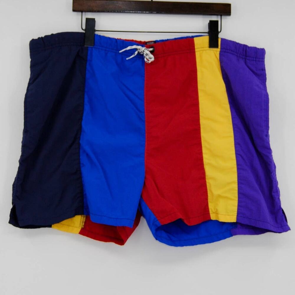 Vintage Lands End Color Block Swim Shorts
